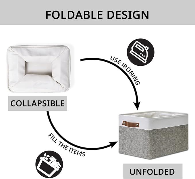 DULLEMELO Fabric Baskets for Storage, Office, Home,Nursery,Organizing Baskets for Shelves, Bedroom, Toys,Gift,Fabric Storage Basket with Handles(White&Grey,15"x11"x9.5",4-Pack)-DeskLoop Office