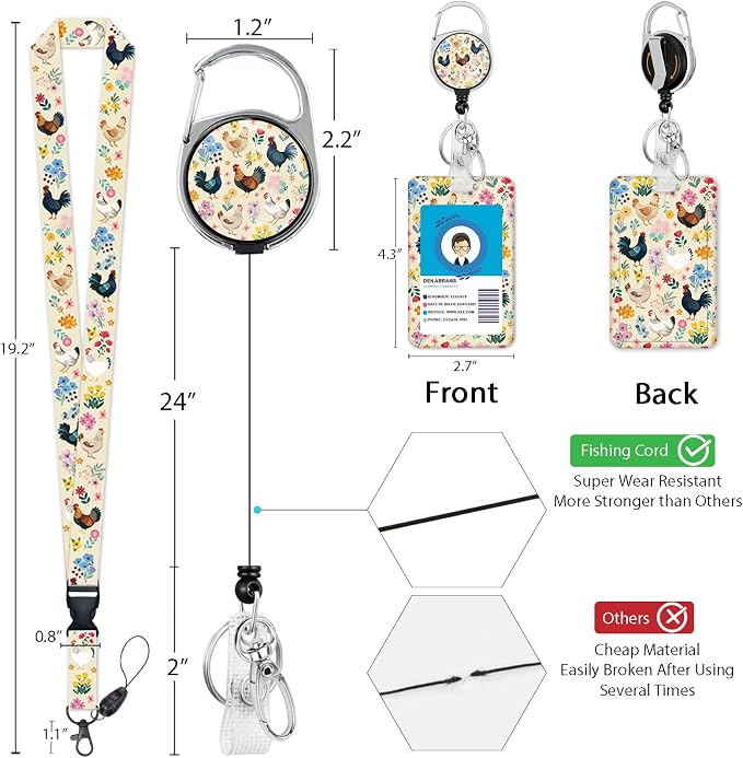 Giancomics Chicken Lanyards for ID Badges, Badge Holder Retractable Reel | - Image 4