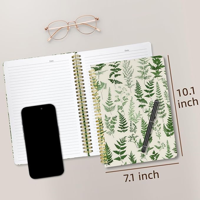 Cute Spiral Notebook journal B5 Aesthetic Pretty Design for Women Girls Kawaii with Pocket, 10 x 7.2 inch, Lined, Green Plants-DeskLoop Office