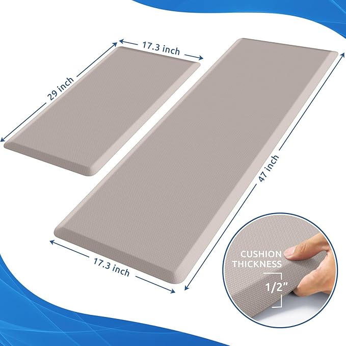 KitchenClouds 2PCS Kitchen Rugs Cushioned Anti-Fatigue Non-Slip Waterproof Kitchen Mat Comfort Foam Standing Mat for Floor Office Sink Laundry (Khaki)-DeskLoop Office