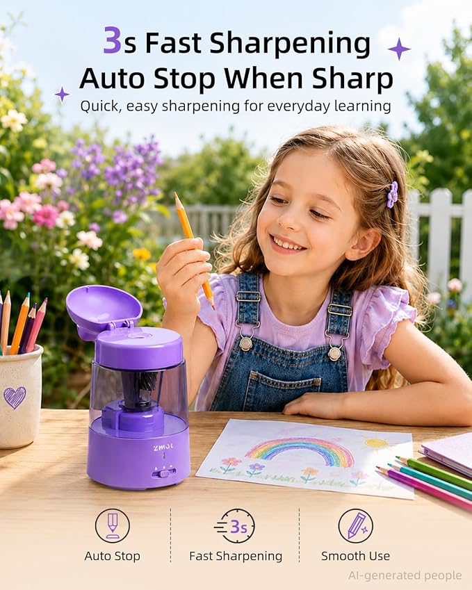 ZMOL Colored Pencil Sharpener for Kids Gift, Rechargeable Electric Pencil - Image 2