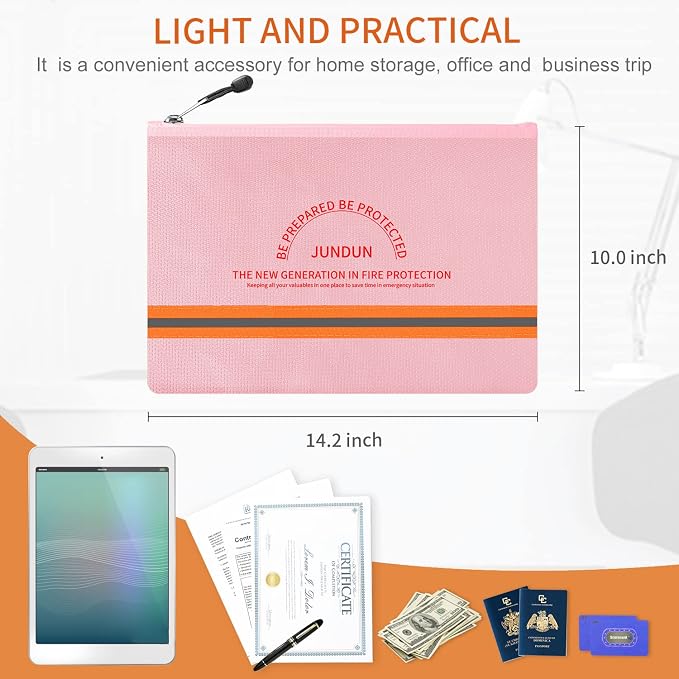 JUNDUN Fireproof Document Bag, 14.2”x 10.0”Waterproof and Fireproof Money Bag - Image 6