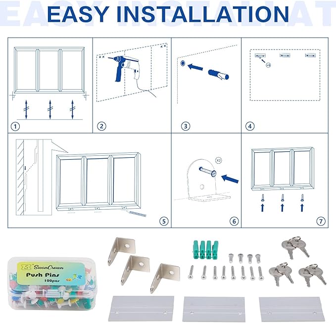 SWANCROWN Outdoor Bulletin Board 94x48in, Enclosed Bulletin Board with Locking Door for Office School Commerce, Grey Felt, Sliver Aluminum Frame-DeskLoop Office