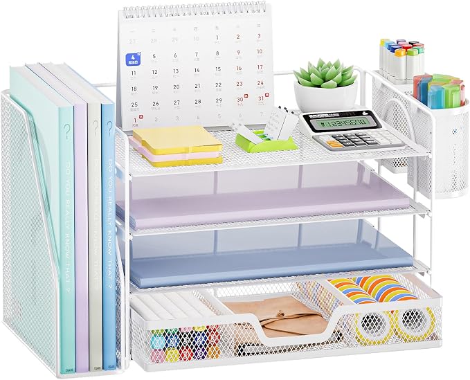 Marbrasse Desk Organizer and Accessories，4-Tier Paper Letter Tray Organizer - Image 8