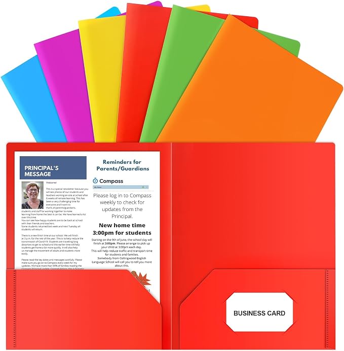 HABGP Plastic Folders with Pockets, 6 Color Heavy Duty Two Pocket Folder by HABGP