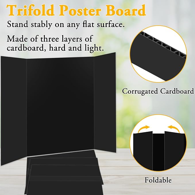 AKONEGE 3PCS Small Trifold Poster Board, 21 x 14 Inches Black Corrugated - Image 4