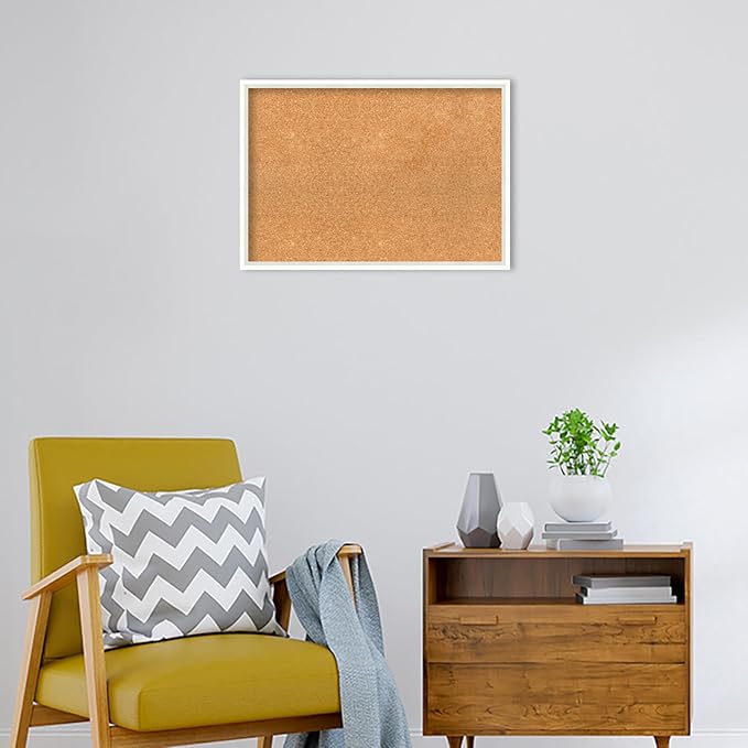 Amanti Art Natural Cork Board for Wall, 19x27 Vision Board with White Frame, Medium Corkboard Office Decor for Home Organization, Modern Corkboard Pinboard to Display Items for Home Organization in-DeskLoop Office