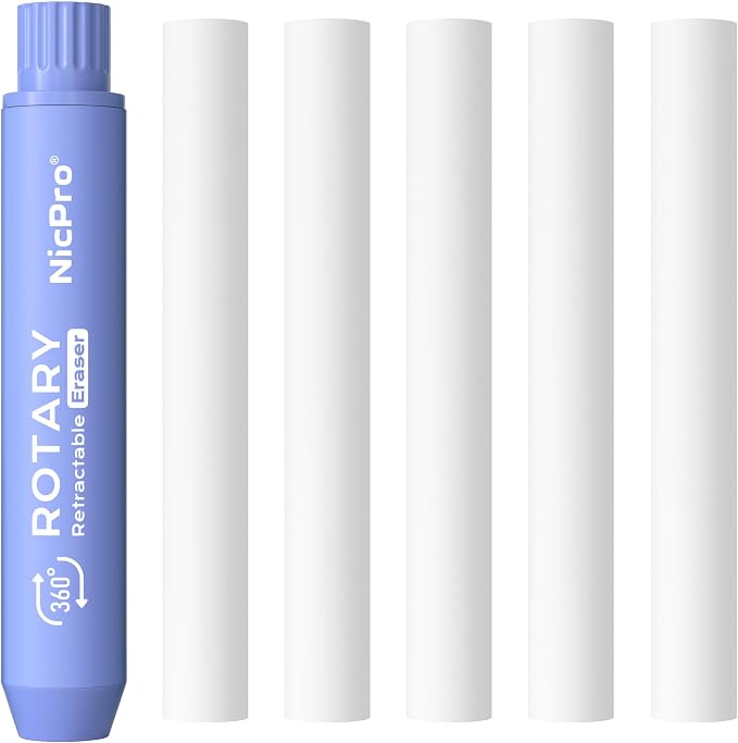 Nicpro 5+1 Pack Rotary Retractable Erasers, Soft TPE Rubber Twist Large Pencil by Nicpro
