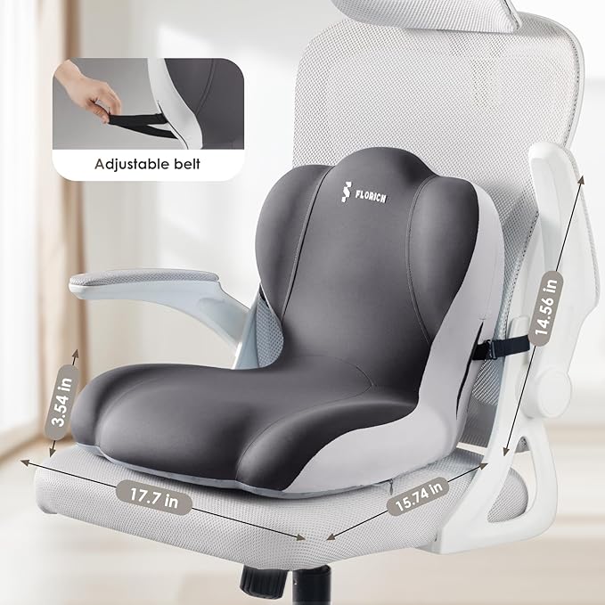 FLORICH Memory Foam Truck Seat Cushion with Adjustable Strap,Seat Cushion and Lumbar Support Pillow for Car Office Chair, Ergonomic Back Support & Sciatica Relief for Long Drives(Grey)-DeskLoop Office