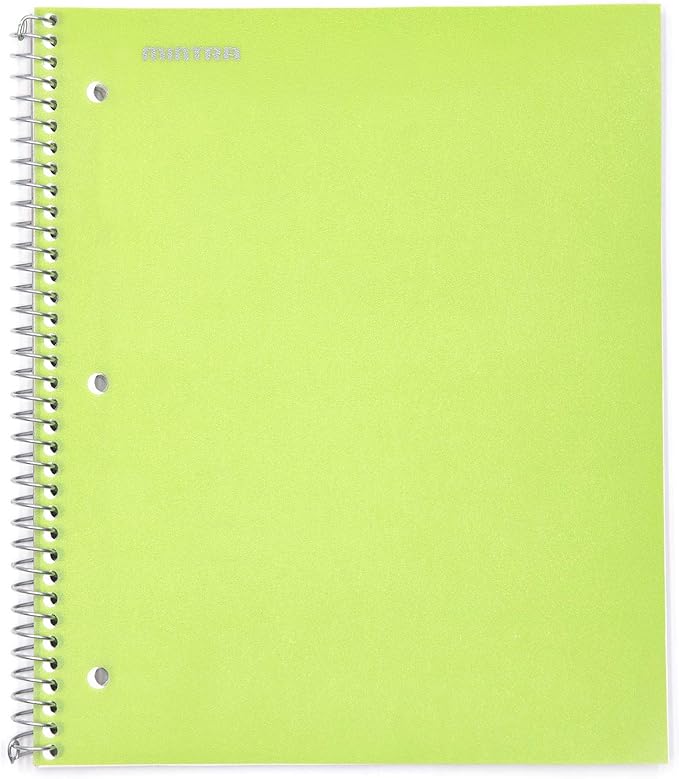 Mintra Office Durable Spiral Notebooks, 1 Subject, (Green, Wide Ruled 12pk), 100 Sheets, Poly Pocket, Moisture Resistant Cover, School, Office, Business, Professional