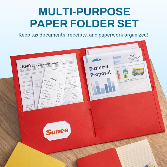 SUNEE Folders with Pockets, 2 Pocket Folders Fit Letter Size Paper, Paper File - Image 2