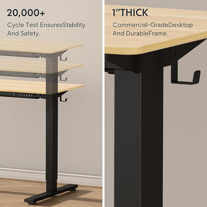 FLEXISPOT EN1 Whole-Piece Standing Desk 55x28 Electric Height Adjustable Desk for Home Office and Computer Workstation (Black Frame + 55" Maple Top, 2 Packages)-DeskLoop Office