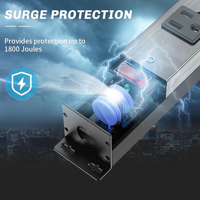 12 Outlet Surge Protector Metal Power Strip, 1800J Mountable Power Outlet, Heavy Duty Workshop Metal Power Strip for Commercial, Industrial, School and Home,15A 125V 1875W (6FT)-DeskLoop Office