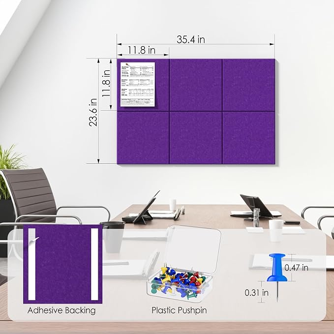 MaxGear Felt Bulletin Board 36" x 24", Violet Felt Wall Tiles Push Pins | Cork - Image 5