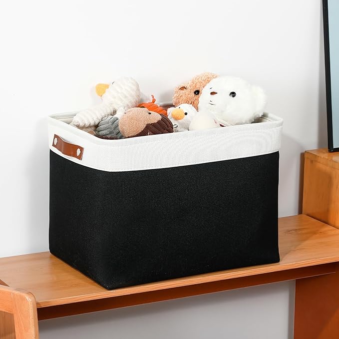 DULLEMELO Large Storage Baskets Fabric Storage Bins, Canvas Storage Basket for Shelf Toys, Decorative Large Storage Bins with Handle for Baby Gift(White&Black)-DeskLoop Office
