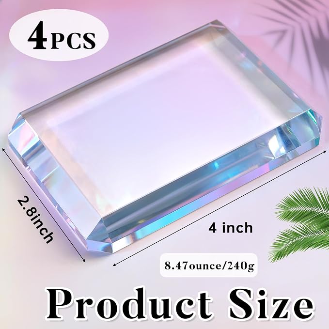 Seajan 4 Pcs Rectangular Glass Paperweight Clear Heavy Paper Weights Decorative - Image 3