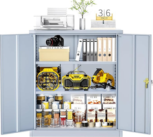 Greenvelly Metal Garage Storage Cabinet, Lockable Metal Cabinets with 2 Doors and Shelves,36”Steel Storage Locking Counter Cabinet for Office,Garage,Kitchen,Home,School(Dark Grey)-DeskLoop Office