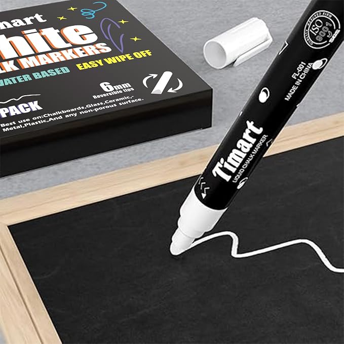 Timart 8 Pack White Chalk Markers, 6mm Liquid Chalk Markers - Image 4