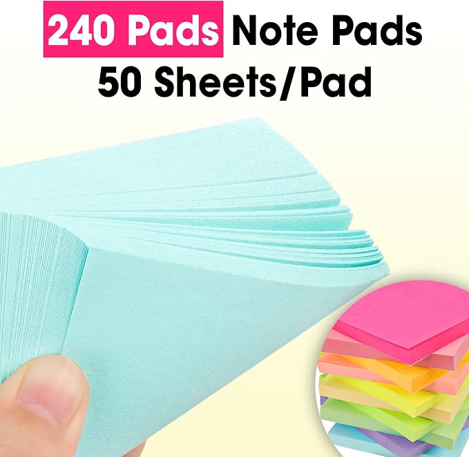 240 Pads Sticky Notes 3x3, Self-Stick Pads Bulk Bright Colors, School Supplies - Image 4