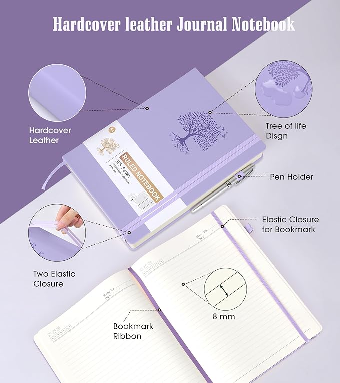 Lined Journal, 365 Pages A4 Large Hardcover Leather Notebook for Women Men, Daily Writing for Work, Note Taking, 100Gsm Paper (8.5" x 11" Purple)-DeskLoop Office