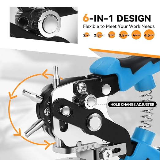 Auto Dynasty 6-in-1 Hole Punch Tools Multi-Purpose Stainless Steel Adjustable - Image 3