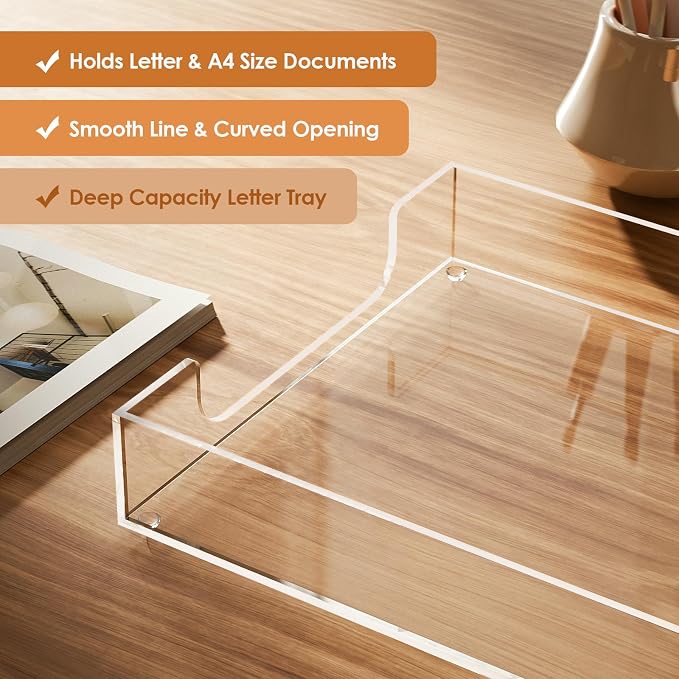 MaxGear Acrylic Letter Tray | Clear Desk Organizer - Image 4