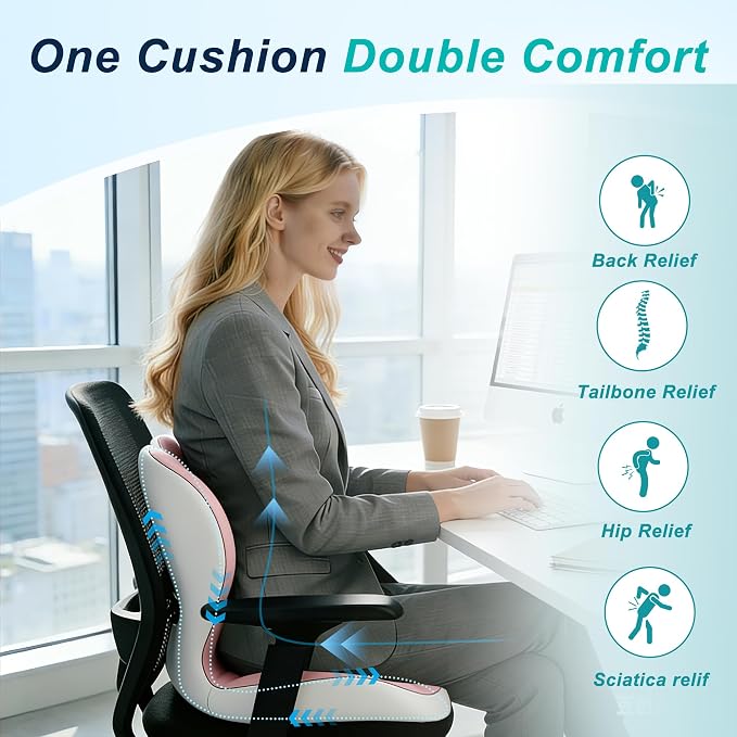 Seat Cushion for Office Chair and Car, Lumbar Support Pillow for Office Chair - Image 4