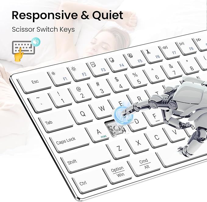 2.4G Wireless and Bluetooth Keyboard with Numeric Keypad, Multi-Device, Rechargeable, Compatible with Mac, Windows (White)-DeskLoop Office