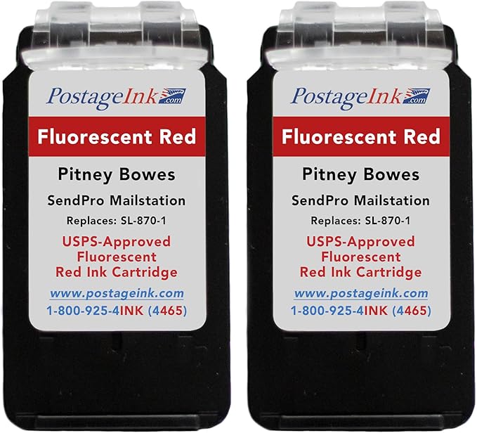SL-870-1 Red Ink Cartridge for PB SendPro Mailstation (CSD1) Postage Meters (2-Pack)-DeskLoop Office