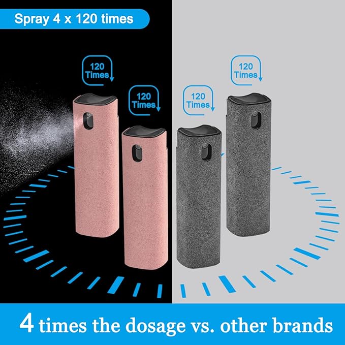 walrfid 4Pcs Car Screen Cleaner, Computer Screen Cleaner Spray and Wipe, Laptop Cleaner Kit for Cleaning iPad, iPhone, Cellphone, Monitor, Macbook Pro, Car Display, Electronic Device Screen, Grey Pink-DeskLoop Office