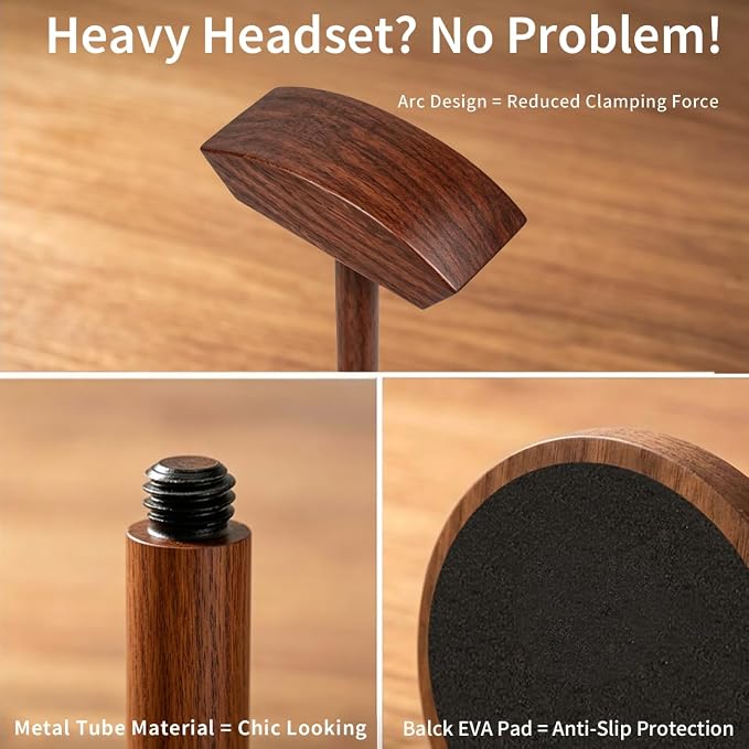 Headphone Stand Nature Wood Headset Hanger Mount Hook Gaming Holder Desktop - Image 7