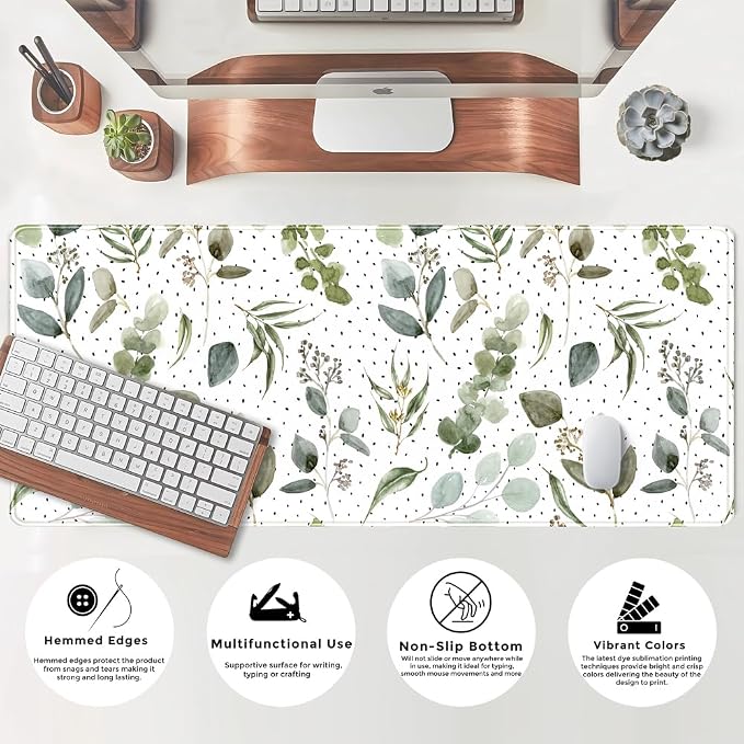 Green Mouse Pad Boho Desk Mat, Speckled Textured Greens Cool Aesthetical Mouse - Image 5