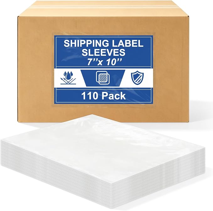 110 Pack Clear Shipping Label Sleeves, 7 x 10 Inch Self-Adhesive Packing Slip by Erthskda