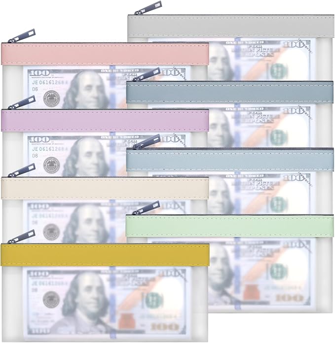 8 Pieces Money Bags With Zipper, Cash Envelopes, 7.6 x 3.7 inch Money Pouch by VOCHIC