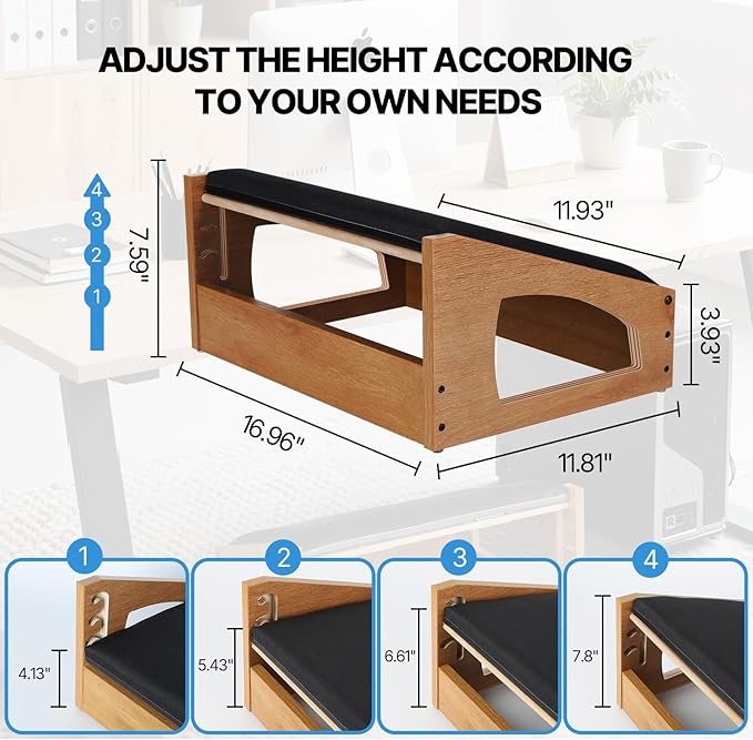 Ergonomic Foot Rest, 4 Adjustable Height Foot Stool,Footrest Under Desk， Soft Cushions,Foot Rest Office,Improving Posture, Promoting Blood Circulation（Natural）-DeskLoop Office