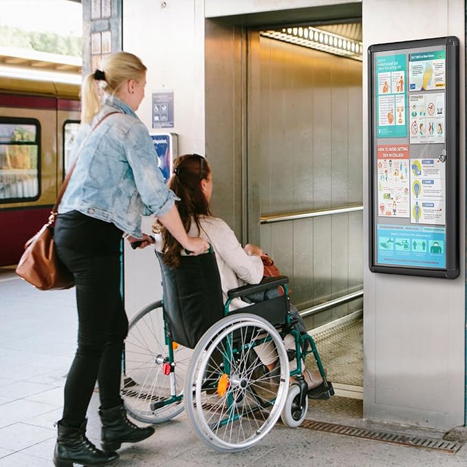 Enclosed Bulletin Board,Lockable Noticeboard with Locking Door,Wall Display Case for Indoor, Tamperproof and Shatter Resistant, Black, Aluminum Frame, 38 x 14 in-DeskLoop Office