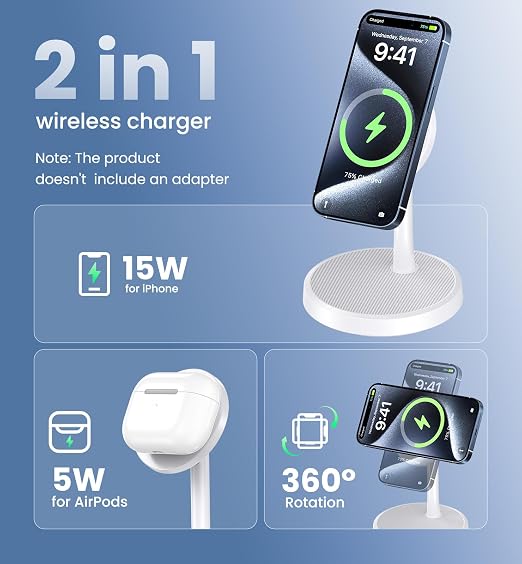 Magnetic Wireless Charger iPhone, 2 Pack 15W Fast Mag-Safe Charger Stand - Image 3