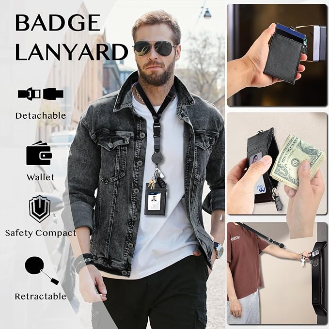 DELSWIN Badge Holder with Retractable Lanyard, PU Leather ID Badge Card Holder - Image 7