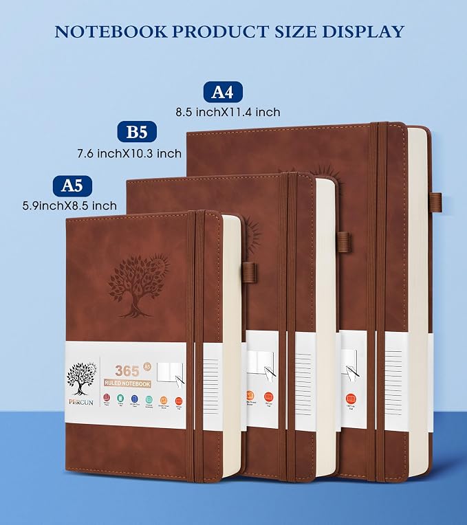 PERCUN A4 Lined Journal Notebook，365 Page Large Leather Journals - Image 2