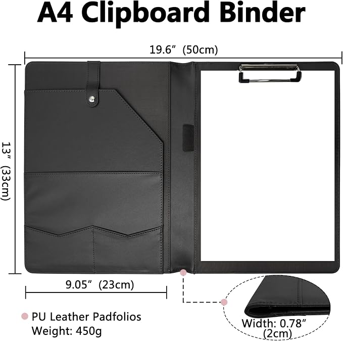 Portfolio Folder Padfolio with A4 Clipboard, PU Leather Portfolio Clipboard - Image 3