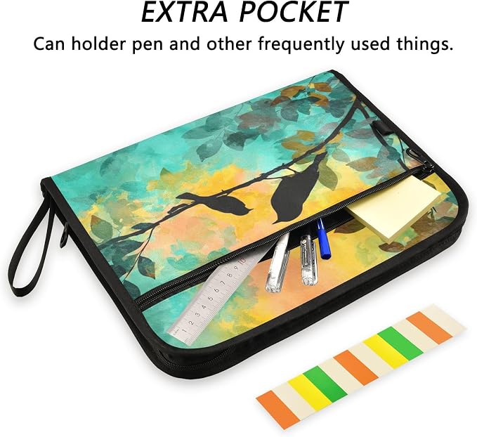 Black Bird Orange Green Accordion File Organizer Expanding Document Folder - Image 2