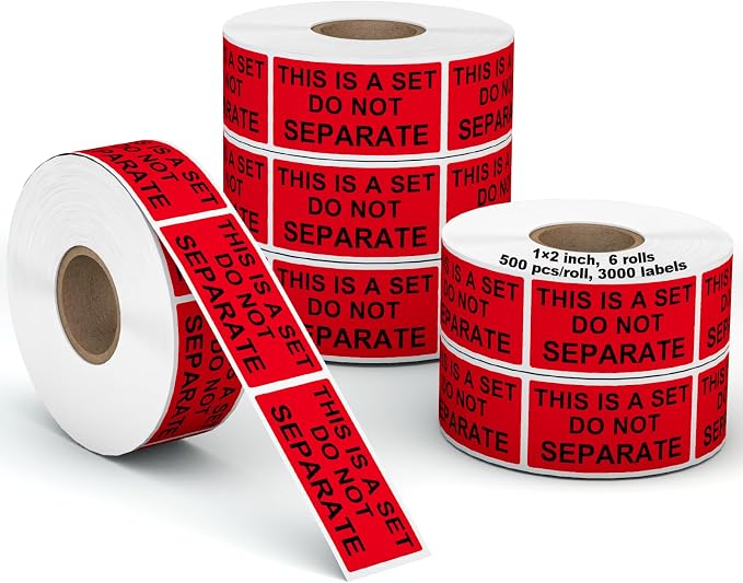 6 Rolls 1" x 2" Warning Label, This is a Set Do Not Separate Fluorescent Red by Labelebal