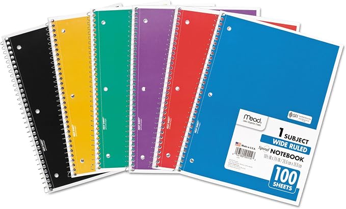 Mead Spiral Notebook, 1 Subject, Wide Ruled Paper, 100 Sheets, 10-1/2" x 8" by Mead