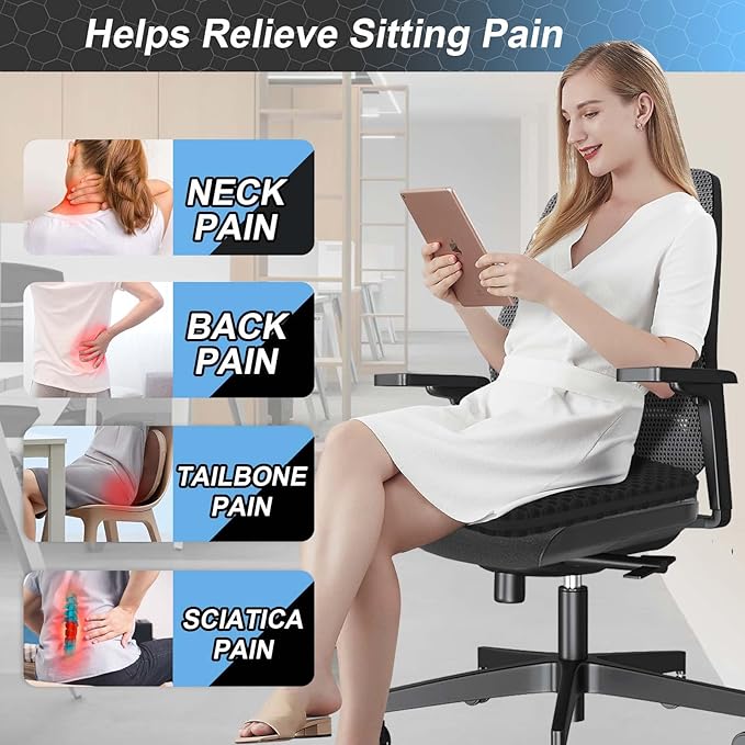 Seat Cushion, Gel Seat Cushion for Long Sitting– Back, Sciatica, Tailbone Pain Relief Pad, 19in Seat Pad for Car, Office Chair, Wheelchair, Soft Support for Long Trips-DeskLoop Office