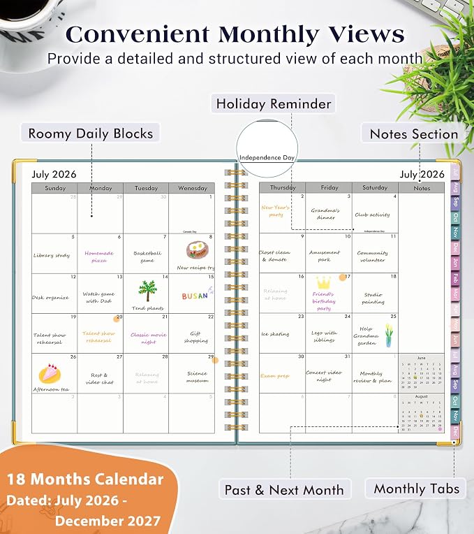 Academic Planner 2026-2027, 18 Months Weekly and Monthly Hardcover Planner - Image 2