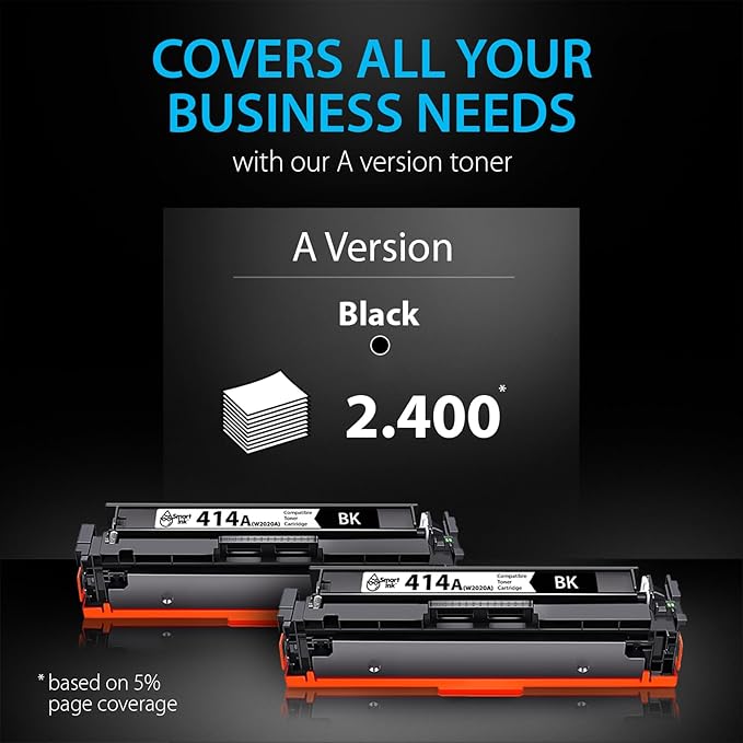 Smart Ink Compatible 414A Toner Cartridge Replacement for HP 414 A with Built-in Chip (2 Black Pack) to use with Color Laserjet Pro MFP M479fdw M479fdn M479fdw M454dw M454dn-DeskLoop Office