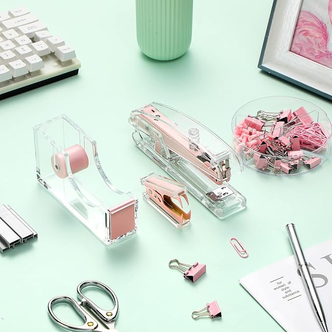 Office Supplies Set Desk Accessory Kit, Acrylic Stapler Set Staple Remover - Image 4