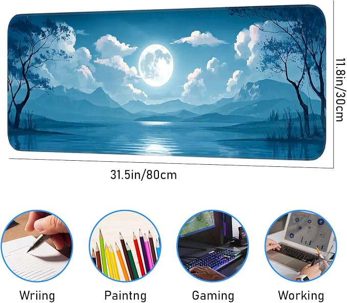 Mouse Pad, Moon Pattern, Non-Slip Rubber Base Gaming Mouse Pad - Image 3