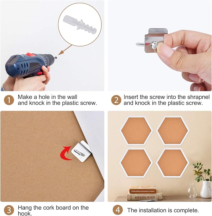 AkTop Cork Bulletin Board Hexagon 4 Pack, Small Framed Corkboard Tiles - Image 6