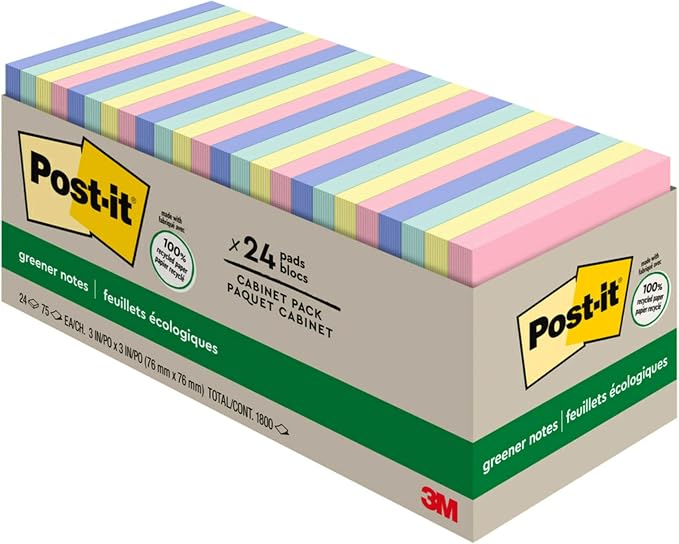 Post-it Greener Notes, 3x3 in, 24 Pads, America's #1 Favorite Sticky Notes by Unknown